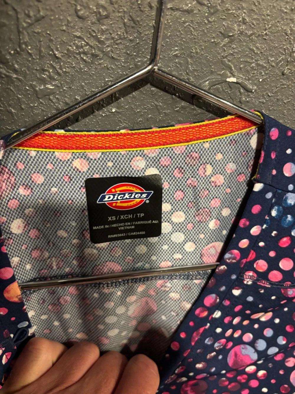 Dickies Navy Scrub Top with Pink Dot Pattern